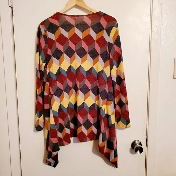 Multi-colored Geometrical Pattern Open Cardigan Size Small - Picture 4 of 10